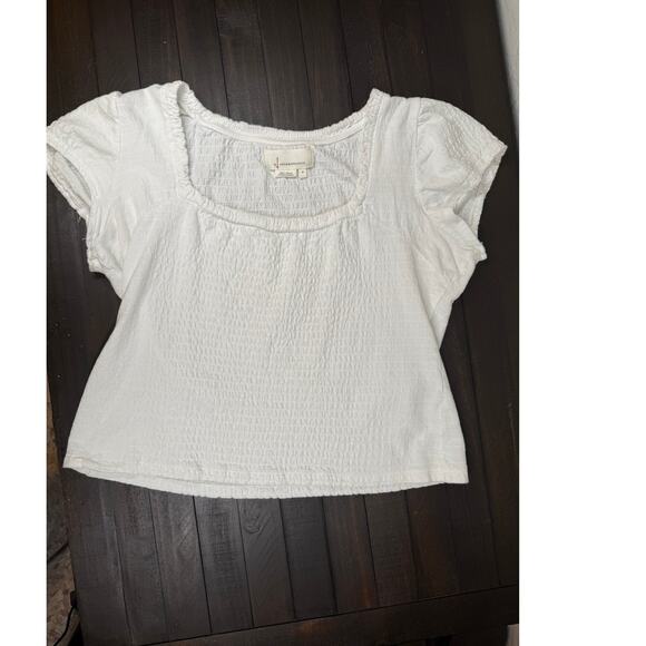 Anthropologie Tops - Anthropologie White Smocked Short Sleeve Cottage Square Neck Top Size M
